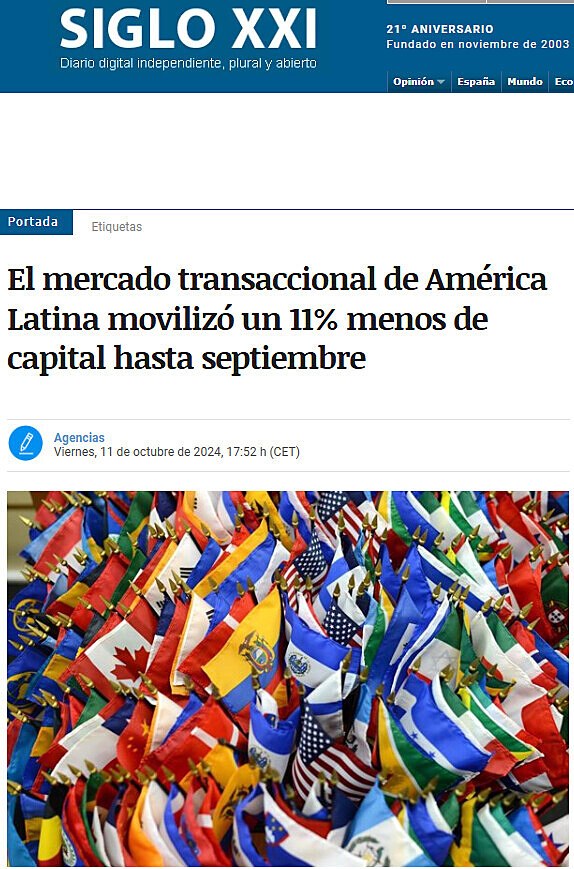 El mercado transaccional de Amrica Latina moviliz un 11% menos de capital hasta septiembre